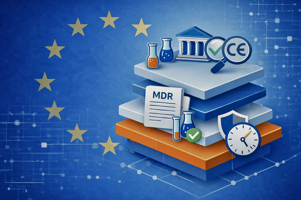 News 25 Illustration of the EU proposal to simplify MDR and IVDR Regulations for medical devices and in vitro diagnostic devices, showing risk-based regulation and reduced complexity.