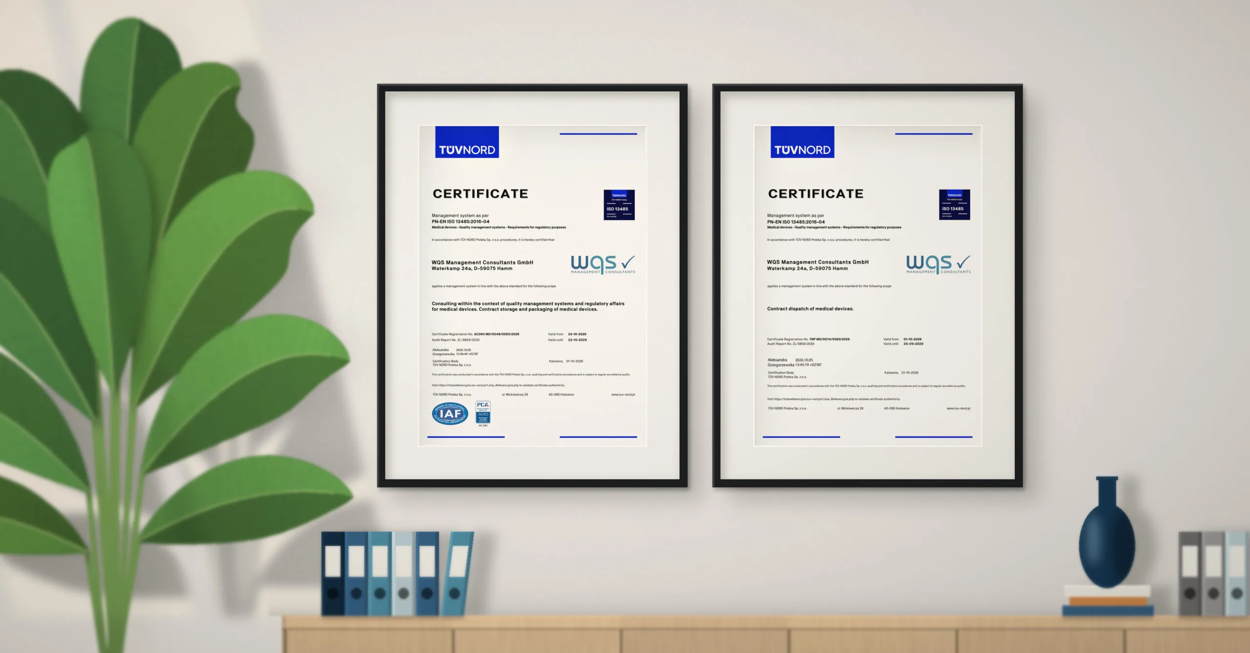 Recertification, ISO 13485 Certificate for Consulting, Storage, and Packaging & Shipping